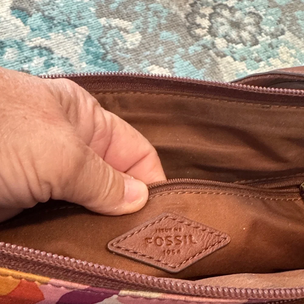 Fossil Multicolor Floral Canvas Shoulder Bag - Pink & Orange